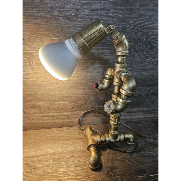 Industrial Steampunk Pipe Lamp Handmade Brass Fittings Desk Light Vintage Style - Picture 1 of 10